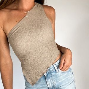 NEW asymmetrical taupe textured one shoulder top